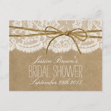 Rustic Kraft Lace Twine Bow Bridal Shower Recipe Invitation PostInvitations