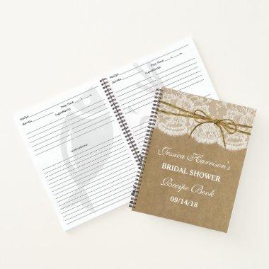Rustic Kraft Lace Twine Bow Bridal Shower Recipe Notebook
