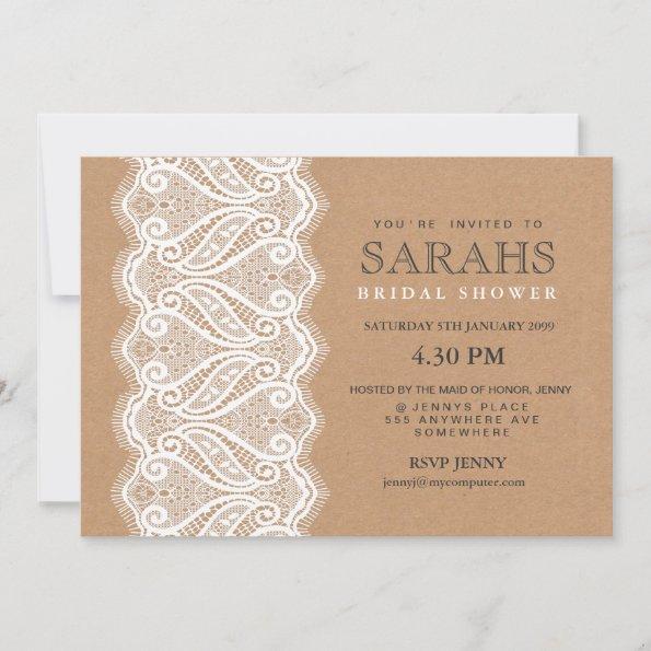 Rustic Lace & Kraft Bridal Shower Party Invite