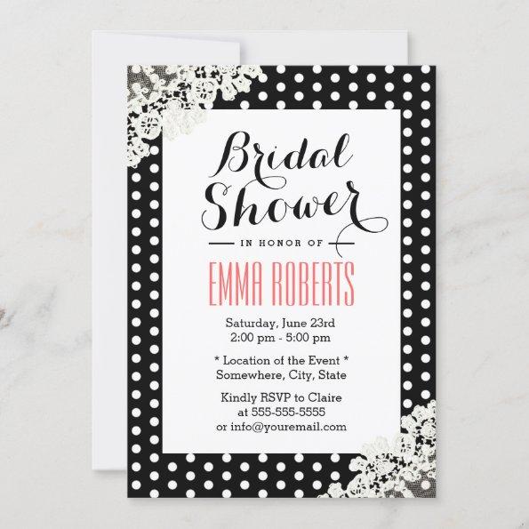 Rustic Lace & Polka Dots Elegant Bridal Shower Invitations