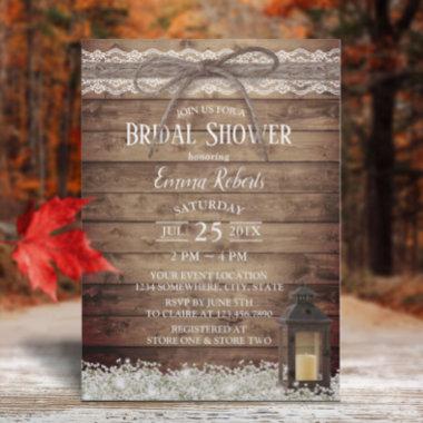 Rustic Lace & Twine Vintage Lantern Bridal Shower Invitations