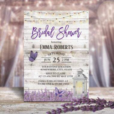 Rustic Lantern Lavender Flowers Barn Bridal Shower Invitations