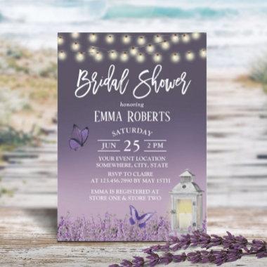 Rustic Lantern Purple Flowers Bridal Shower Invitations