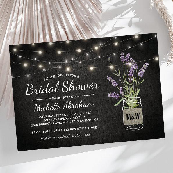 Rustic Lavender Mason Jar Lights Bridal Shower Invitations