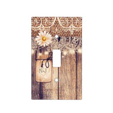 Rustic Lighted Mason Jars Daisies Lace & Burlap Light Switch Cover