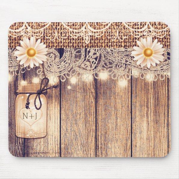 Rustic Lighted Mason Jars Daisies & Lace Computer Mouse Pad