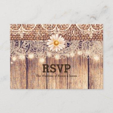 Rustic Lighted Mason Jars Daisies & Lace RSVP Card