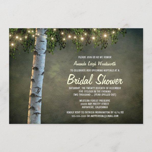 Rustic Lights Birch Tree Bridal Shower Invitations