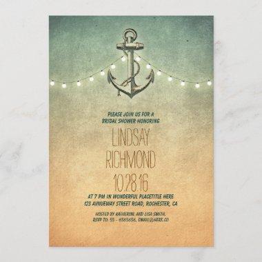 Rustic lights nautical bridal shower Invitations