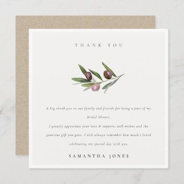 Rustic Minimal Olive Branch Foliage Bridal Shower Thank You Invitations