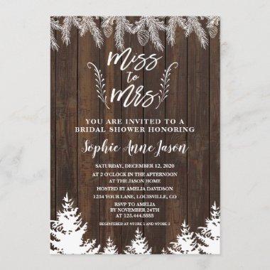 Rustic Miss To Mrs Wood Pine Trees Bridal Shower Invitations