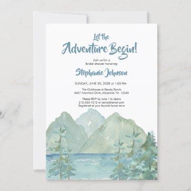 Rustic Mountain Adventure Watercolor Bridal Shower Invitations