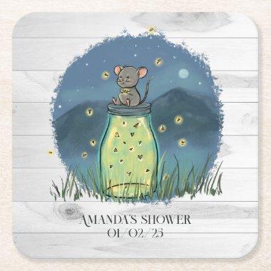 Rustic Mouse Firefly Mason Jar Square Paper Coaster