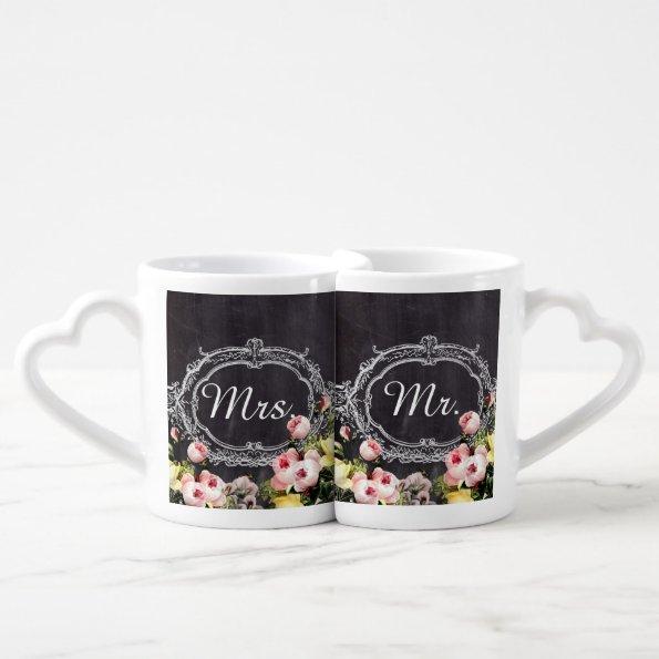 rustic mr. mrs vintage flowers Chalkboard wedding Coffee Mug Set