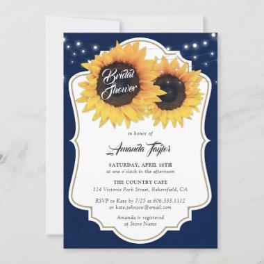 Rustic Navy Blue Burlap Sunflower Bridal Shower Invitations