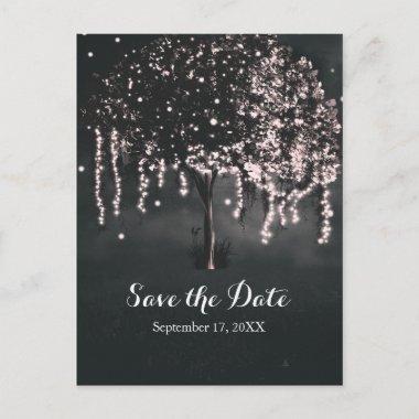 Rustic Night Mossy Tree Lights Save the Date Announcement PostInvitations