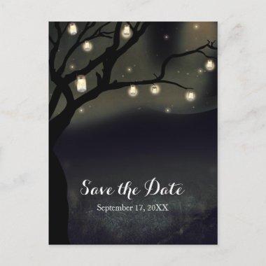 Rustic Night Tree & Mason Jar Lights Save the Date Announcement PostInvitations