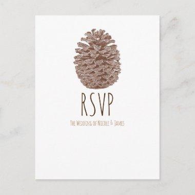 Rustic Pine Cone Elegant Simple Wedding RSVP Invitation PostInvitations