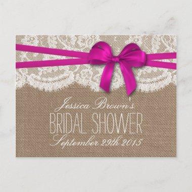 Rustic Pink Bow Bridal Shower Recipe Invitations