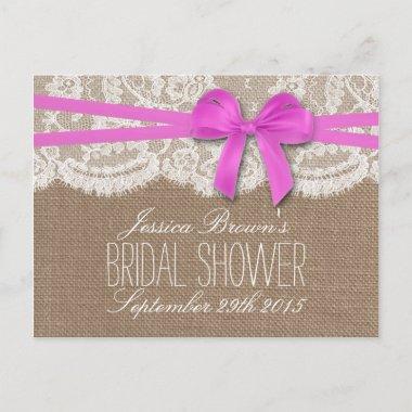 Rustic Pink Bow Bridal Shower Recipe Invitations