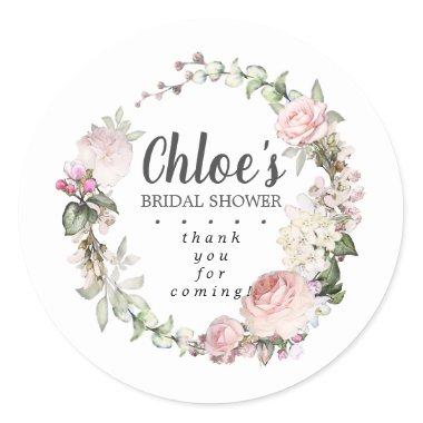 Rustic Pink Floral Bridal Shower Thank You Classic Round Sticker