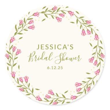 Rustic Pink Garden Flowers Custom Bridal Shower Classic Round Sticker