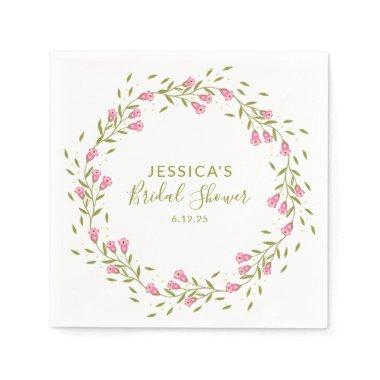 Rustic Pink Garden Flowers Custom Bridal Shower Napkins