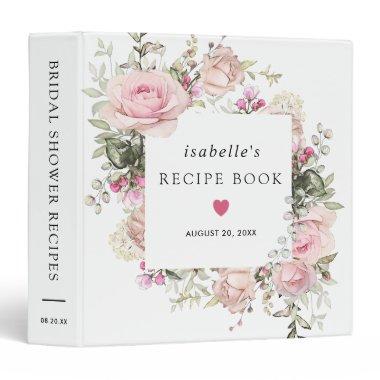 Rustic Pink Rose Floral Bridal Shower Recipe Book 3 Ring Binder