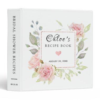 Rustic PinkRose Floral Bridal Shower Recipe Book 3 Ring Binder