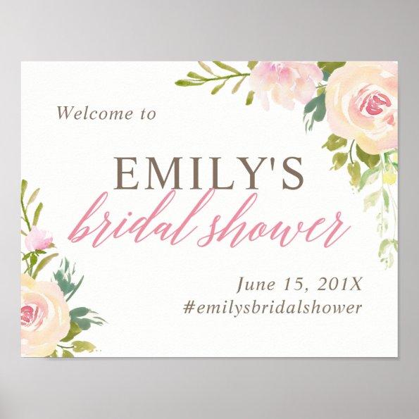 Rustic Rose Bridal Shower Welcome Sign White