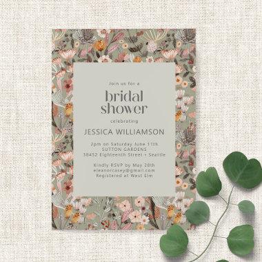 Rustic Sage Green Floral Boho Bridal Shower Invitations