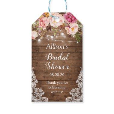 Rustic String Lights Floral Lace Bridal Shower Gift Tags