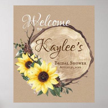 Rustic Sunflower and Log Slice Welcome Sign
