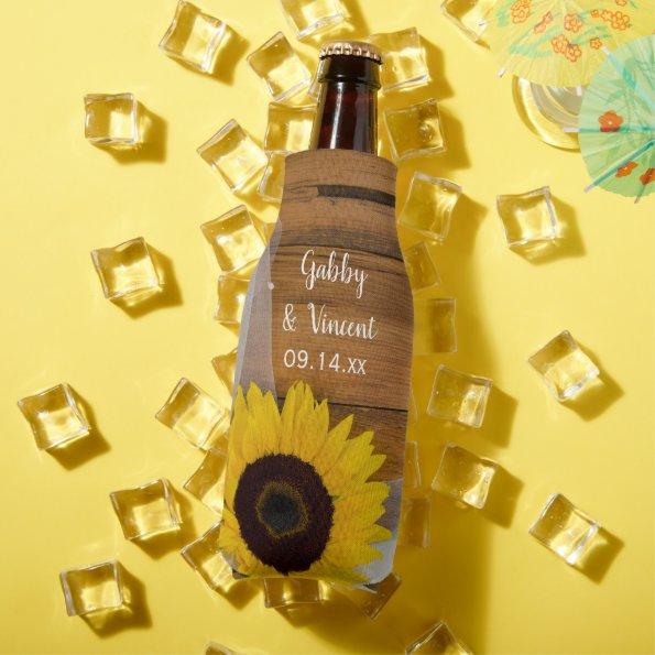 Rustic Sunflower and Veil Country Wedding Favor Bottle Cooler