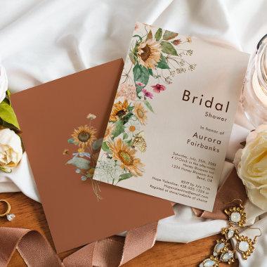 Rustic Sunflower Beige Wedding Bridal Shower Invitations
