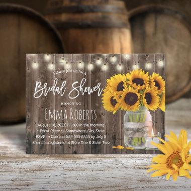 Rustic Sunflower Flower Mason Jar Bridal Shower Invitations