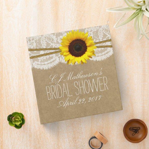 Rustic Sunflower Kraft & Lace Bridal Shower Recipe 3 Ring Binder