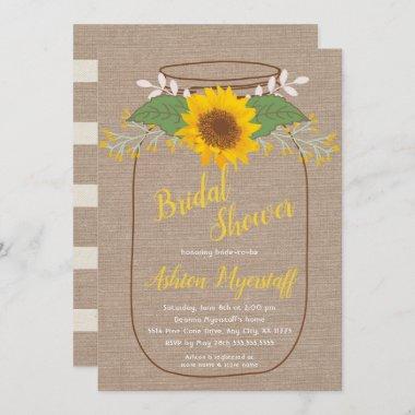 Rustic Sunflower Mason jar bridal shower invites