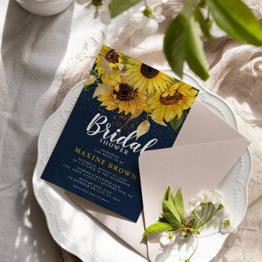 Rustic Sunflower, Navy & Gold Bridal Shower Invitations