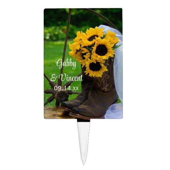 Rustic Sunflowers and Cowboy Boots Western Wedding Cake Topper