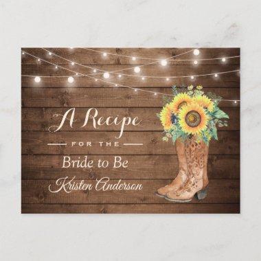 Rustic Sunflowers Boots Bridal Shower Recipe PostInvitations