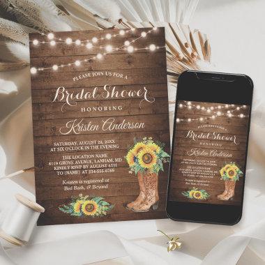 Rustic Sunflowers Boots Cowgirl Bridal Shower Invitations