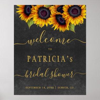 Rustic sunflowers bridal shower gold welcome sign