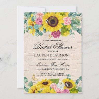 Rustic Sunflowers Country Bridal Shower Invitations