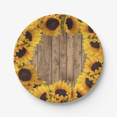 Rustic Sunflowers Country Wooden Stripes Paper Plates