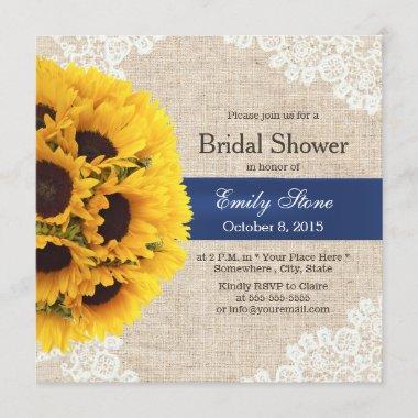 Rustic Sunflowers Lace & Burlap Bridal Shower Invitations