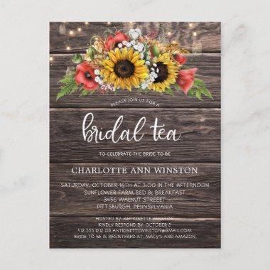 Rustic Sunflowers Lights Bridal Tea Invitation PostInvitations