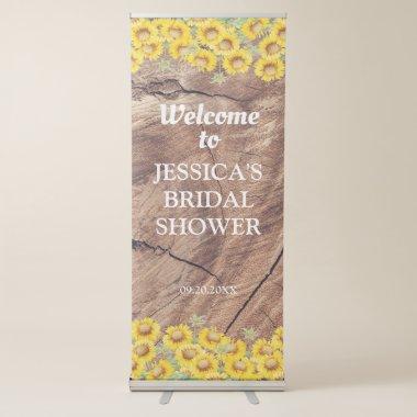 Rustic Sunflowers & Wood Texture Bridal Shower Retractable Banner