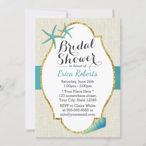 Rustic Turquoise Beach Seashells Bridal Shower Invitations
