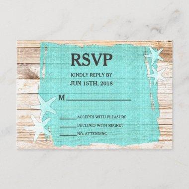 Rustic Turquoise Starfish Wedding RSVP Card
